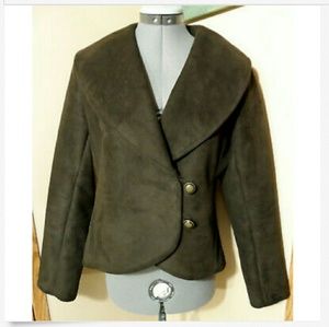 KIAL Suede Sherpa Blazer Jacket M Brown Blue coat